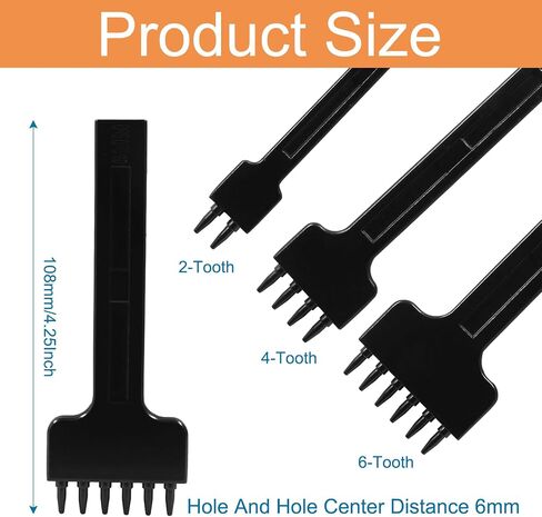 Hitefu 3PCS Leather Prong Punch Tool Set, 6mm Leather Row Round Hole Tooth Stitching Chisel, 2/4/6 Prong Circular Cut Leather Stitching Punch Accessories for Leather Craft Supplies in Saudi Arabia
