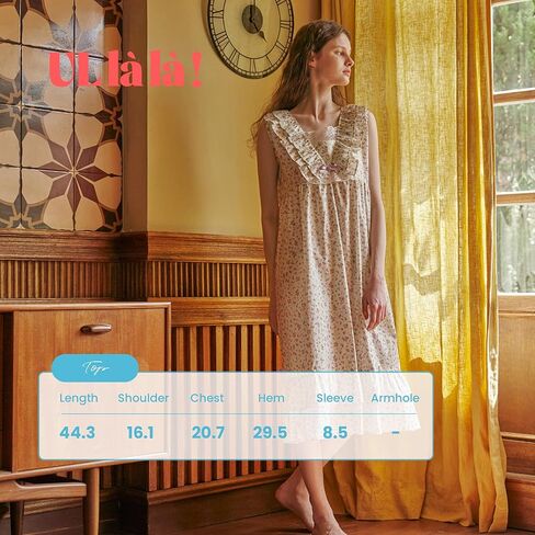 ULLALA Pajamas for Women Vintage sleevless 40'S Cotton Bouquet One-Piece Cream Soft Sleepwear 1Piece one Size in Kuwait
