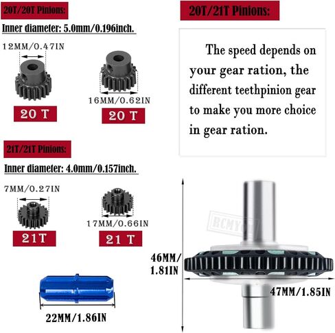 شبشب 57T 0.8Mod مع تروس 15T 17T وعمود شبشب/عمود محرك منزلق مركزي جزء ترقيات لـ 1/10 Arrma Granite Senton Vorteks Big Rock 3S Kraton Outcast 4S 1/8 Typhon 3S، أزرق داكن in Saudi Arabia