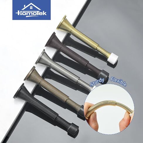 HOMOTEK 2 حزمة سدادات أبواب زنبركية متداخلة، ممتدة من 3-1/8 إلى 4-1/4 بوصة مثبتة على الحائط - سدادات أبواب طويلة للغاية - واقي حائط زنبركي مرن (نيكل الساتان) in Kuwait