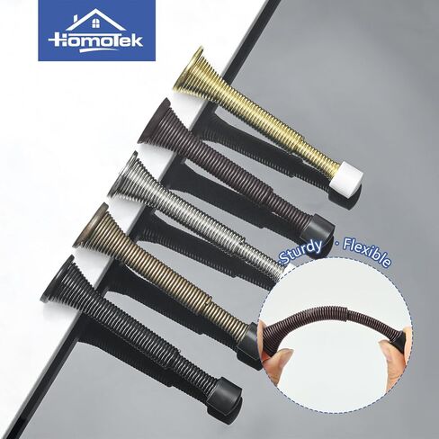 HOMOTEK 2 حزمة سدادات أبواب زنبركية متداخلة، ممتدة من 3-1/8 إلى 4-1/4 بوصة مثبتة على الحائط - سدادات أبواب طويلة للغاية - واقي حائط زنبركي مرن (نيكل الساتان) in Kuwait