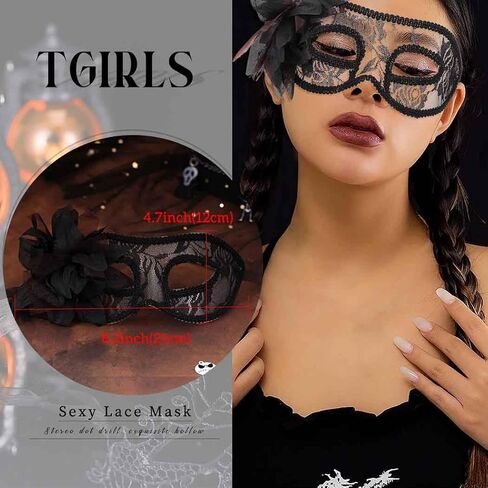 Tgirls Masquerade Mask for Women Flower Lace Masks Sexy Eye Mask Costume Party Prom Face Mask for Halloween in Kuwait