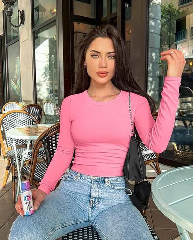 OQQ Womens 2 Piece Shirts Long Sleeve Crew Neck Ruched Stretch Basic Fitted Tee Shirts Tops in Kuwait
