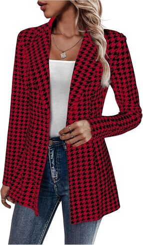 MakeMeChic Women's Houndstooth Blazer Jacket Lapel Collar Button Down Long Sleeve Suit Jacket in Saudi Arabia