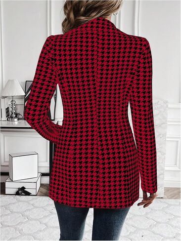 MakeMeChic Women's Houndstooth Blazer Jacket Lapel Collar Button Down Long Sleeve Suit Jacket in Saudi Arabia