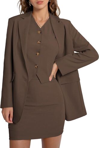 Women's Suits 3 Piece Business Casual Short Set Blazer Jacket Waistcoat and Mini Skirt Matching Outfits in Saudi Arabia