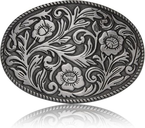 Antique Engraved Flower Belt Buckle, Western Cowboy Belt Buckle, Oval Foral Belt Buckle for Men Women in Kuwait