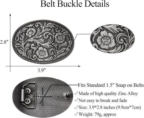 Antique Engraved Flower Belt Buckle, Western Cowboy Belt Buckle, Oval Foral Belt Buckle for Men Women in Kuwait