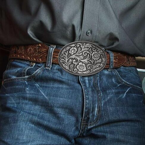 Antique Engraved Flower Belt Buckle, Western Cowboy Belt Buckle, Oval Foral Belt Buckle for Men Women in Kuwait