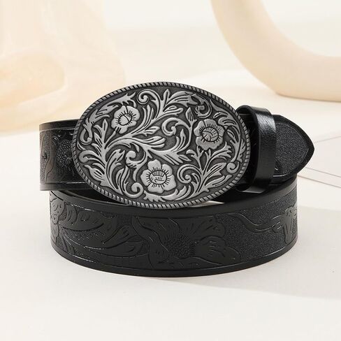 Antique Engraved Flower Belt Buckle, Western Cowboy Belt Buckle, Oval Foral Belt Buckle for Men Women in Kuwait