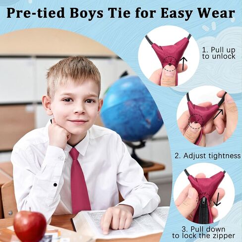 Kids Tie for Boys, Pre-Tied Zipper Tie Adjustable Boys Ties for Shool Wedding Graduation Concert in Saudi Arabia