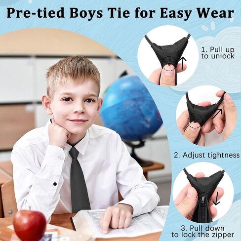 Kids Tie for Boys, Pre-Tied Zipper Tie Adjustable Boys Ties for Shool Wedding Graduation Concert in Saudi Arabia