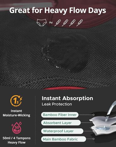 INNERSY Women’s Period Underwear Bamboo Rayon Heavy Flow Period Panties for Women 3 Pack in Saudi Arabia