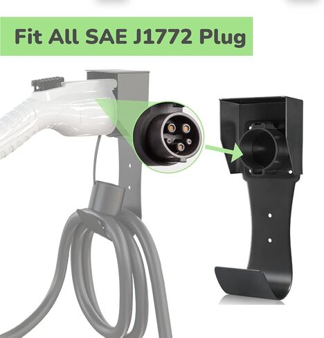 EV Charger Connector/Nozzle Holster Dock, J-Hook Cable Hanger Cable Management Wall Mount for SAE J1772 Connector, Made Out of Heavy Duty Steel and Strong ABS Material in Saudi Arabia
