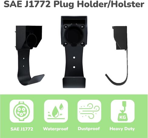 EV Charger Connector/Nozzle Holster Dock, J-Hook Cable Hanger Cable Management Wall Mount for SAE J1772 Connector, Made Out of Heavy Duty Steel and Strong ABS Material in Saudi Arabia