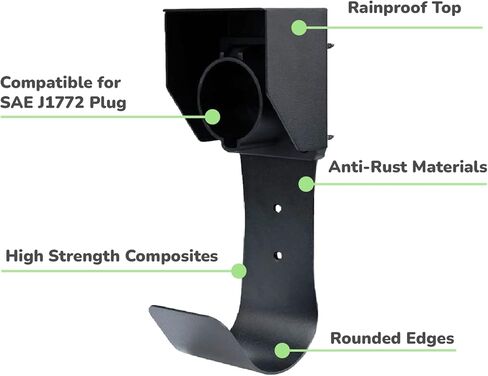 EV Charger Connector/Nozzle Holster Dock, J-Hook Cable Hanger Cable Management Wall Mount for SAE J1772 Connector, Made Out of Heavy Duty Steel and Strong ABS Material in Saudi Arabia