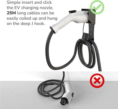 EV Charger Connector/Nozzle Holster Dock, J-Hook Cable Hanger Cable Management Wall Mount for SAE J1772 Connector, Made Out of Heavy Duty Steel and Strong ABS Material in Saudi Arabia