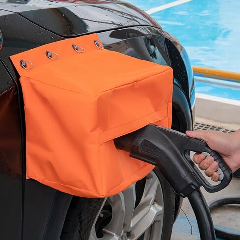 غطاء منفذ شاحن EV، قماش أكسفورد 600D مقاوم للماء، غطاء قابس شاحن EV، غطاء حماية لمنفذ شحن السيارة الكهربائية، أسود in Kuwait