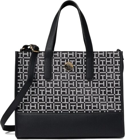 Tommy Hilfiger Mercer II Convertible Shopper Square Monogram Jacquard Black/White One Size in Saudi Arabia