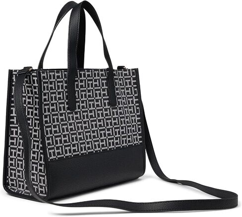 Tommy Hilfiger Mercer II Convertible Shopper Square Monogram Jacquard Black/White One Size in Saudi Arabia