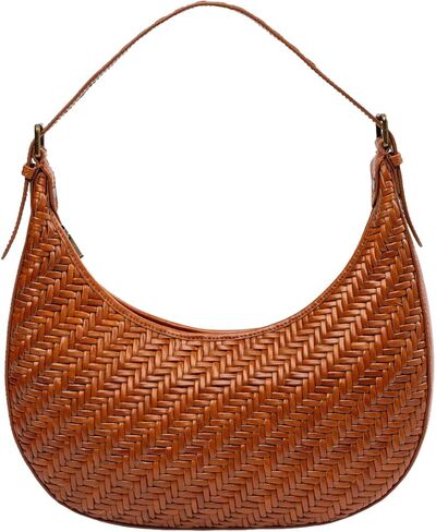 Woven Leather Handbag for Women – Crescent Leather Purse with Adjustable Strap, Zipper Closure - Underarm Bag in Saudi Arabia