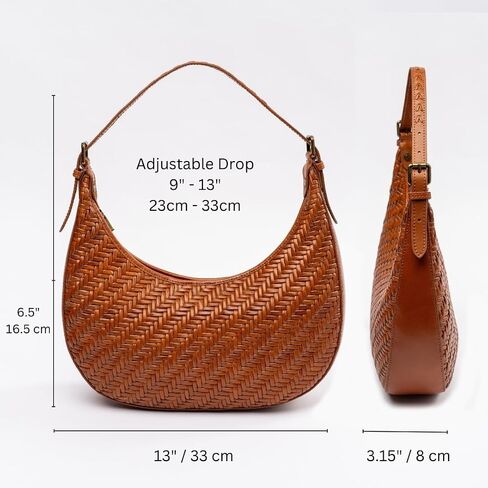 Woven Leather Handbag for Women – Crescent Leather Purse with Adjustable Strap, Zipper Closure - Underarm Bag in Saudi Arabia