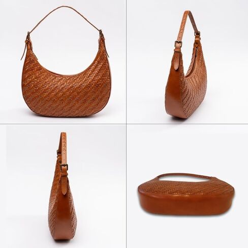 Woven Leather Handbag for Women – Crescent Leather Purse with Adjustable Strap, Zipper Closure - Underarm Bag in Saudi Arabia