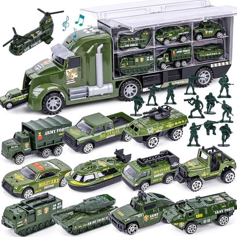LovesTown Military Truck Toy Set, 25 in 1 Military Big Truck with Sounds Lights 12 Military Vehicles 12 Toy Soldier Figures for Kids Birthday in Saudi Arabia