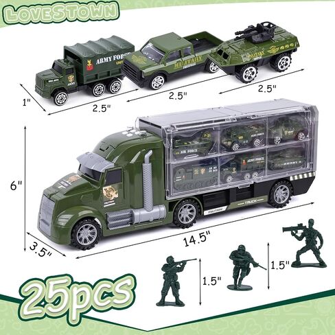 LovesTown Military Truck Toy Set, 25 in 1 Military Big Truck with Sounds Lights 12 Military Vehicles 12 Toy Soldier Figures for Kids Birthday in Saudi Arabia
