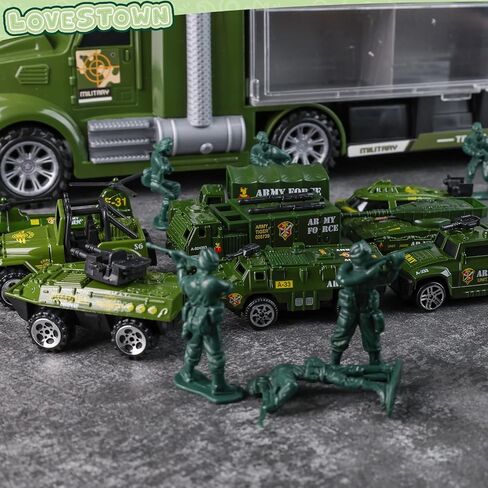 LovesTown Military Truck Toy Set, 25 in 1 Military Big Truck with Sounds Lights 12 Military Vehicles 12 Toy Soldier Figures for Kids Birthday in Saudi Arabia