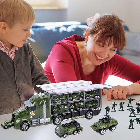 LovesTown Military Truck Toy Set, 25 in 1 Military Big Truck with Sounds Lights 12 Military Vehicles 12 Toy Soldier Figures for Kids Birthday in Saudi Arabia
