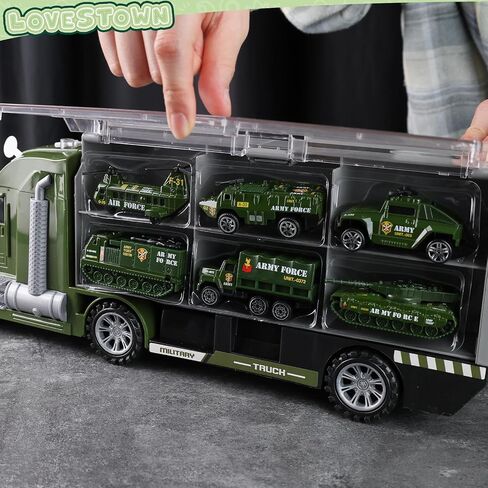 LovesTown Military Truck Toy Set, 25 in 1 Military Big Truck with Sounds Lights 12 Military Vehicles 12 Toy Soldier Figures for Kids Birthday in Saudi Arabia