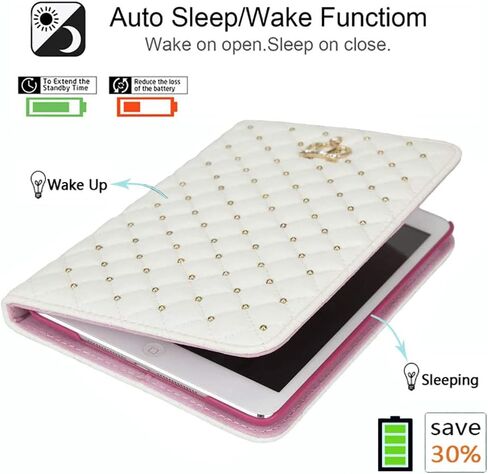 Topwin Crown Design Case for iPad 9.7 2018 2017/ iPad Air 2, Diamond Cute Elegant PU Leather Smart Auto Sleep/Wake Stand Shockproof Case for Apple iPad 5th/6th/iPad Air (Black) in Kuwait