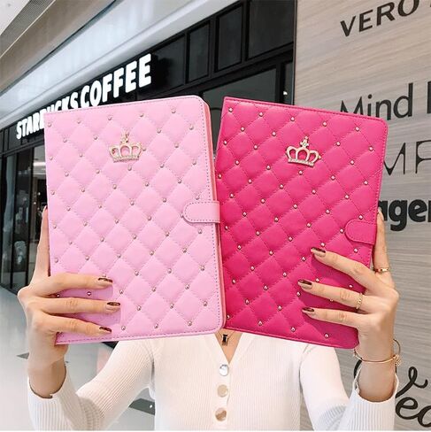 Topwin Crown Design Case for iPad 9.7 2018 2017/ iPad Air 2, Diamond Cute Elegant PU Leather Smart Auto Sleep/Wake Stand Shockproof Case for Apple iPad 5th/6th/iPad Air (Black) in Kuwait