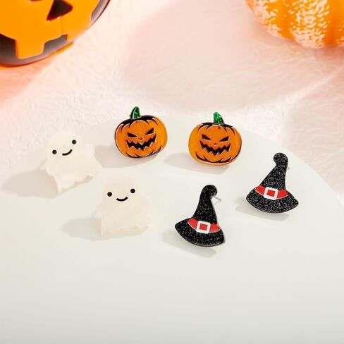 Halloween Earrings for Women Bat Pumpkin Black Cat Witch Hat Skull Earrings Costume Party Jewelry in Saudi Arabia