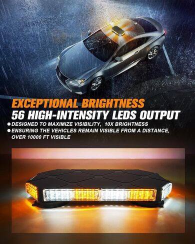 Lumenix 56 LED سقف أعلى منارة أضواء شريط على السطح تحذير المخاطر السلامة في حالات الطوارئ وامض ضوء المحراث لمركبات البناء سحب الشاحنات التجارية البريدية سيارات الأمن Snowplow - العنبر الأبيض in Kuwait