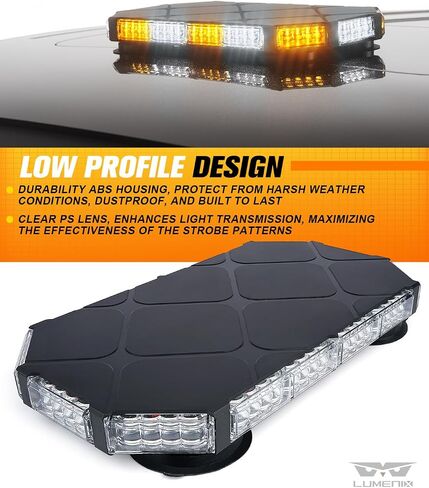 Lumenix 56 LED سقف أعلى منارة أضواء شريط على السطح تحذير المخاطر السلامة في حالات الطوارئ وامض ضوء المحراث لمركبات البناء سحب الشاحنات التجارية البريدية سيارات الأمن Snowplow - العنبر الأبيض in Kuwait