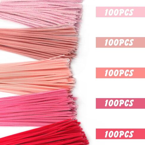 ursdiart 500pcs منظفات الأنابيب الوردية، 5 ألوان متنوعة الوردي منظفات الأنابيب الحرفية، منظفات الأنابيب للحرف اليدوية، العصي غامض الشنيل ينبع للحرف اليدوية، الزفاف، عيد الحب عطلة الديكور ... in Kuwait