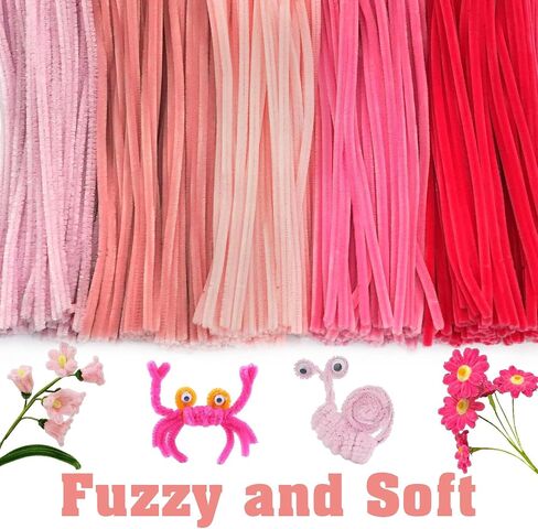 ursdiart 500pcs منظفات الأنابيب الوردية، 5 ألوان متنوعة الوردي منظفات الأنابيب الحرفية، منظفات الأنابيب للحرف اليدوية، العصي غامض الشنيل ينبع للحرف اليدوية، الزفاف، عيد الحب عطلة الديكور ... in Kuwait