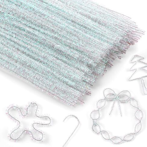 600 قطعة من منظفات الأنابيب اللامعة من سيندر للحرف اليدوية، مقاس 30.48 سم، سيقان من الشنيل، منظفات الأنابيب المعدنية الفضية بالجملة لعيد الميلاد، لوازم الحرف اليدوية والديكورات الفنية in Kuwait