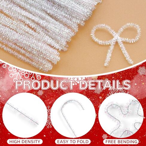 600 قطعة من منظفات الأنابيب اللامعة من سيندر للحرف اليدوية، مقاس 30.48 سم، سيقان من الشنيل، منظفات الأنابيب المعدنية الفضية بالجملة لعيد الميلاد، لوازم الحرف اليدوية والديكورات الفنية in Kuwait