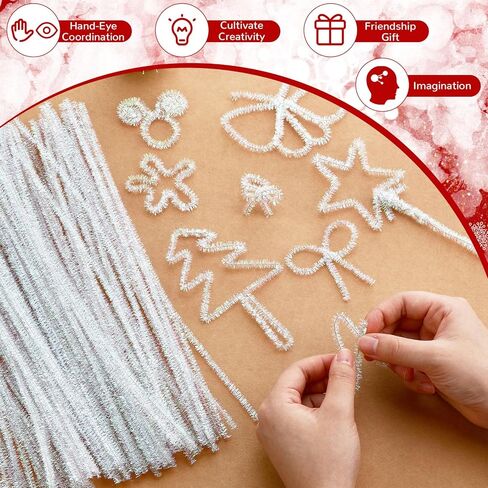 600 قطعة من منظفات الأنابيب اللامعة من سيندر للحرف اليدوية، مقاس 30.48 سم، سيقان من الشنيل، منظفات الأنابيب المعدنية الفضية بالجملة لعيد الميلاد، لوازم الحرف اليدوية والديكورات الفنية in Kuwait