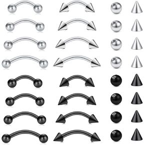 Eyebrow Piercing Jewelry Surgical Steel Curved Barbell Tiny Eyebrow Ring Vertical Labret Lip Jewelry Ear Rook Helix Conch Daith For Women Men 16g 6mm/8mm/10mm/12mm