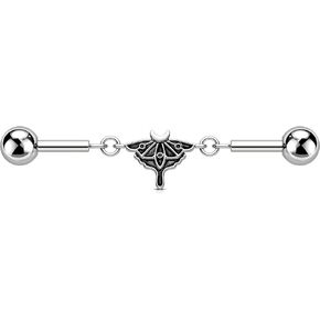 OUFER Moth Industrial Piercing jewelry, Chain Industrial Bar, 316L Surgical Steel 14G Industrial Earrings for Women Men, Hallween Industrial Jewelry