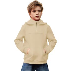 Arshiner Boy's Loose Fit Quarter-Zip Pullover Hoodie Sweatshirt - Lightweight Fleece - 4~12 Years Kids