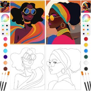 Dinifee 2 Pack Pre Drawn Canvas for Painting for Adults Sip and Paint Kit for Couple 8" x 10" Stretched Pre Printed Canvas for Couples Date Night Valentine Party(Wine Glass Couple)