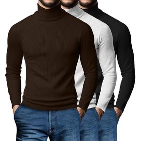 Neer 3 Pack Men's Turtleneck Sweater Slim Fit Casual Ribbed Knitted Top Basic Pullover Long Sleeve Sweater 2024