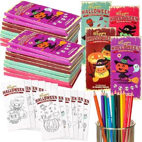36 Packs Halloween Goodie Bags Stuffers Bulk Coloring Pencils Set 12 Vibrant Color Pencils with Coloring Cards for Halloween Kids Trick or Treat Classrooms Party Favors Gifts Bags