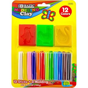 BAZIC 12 Color 160g Modeling Clay Sticks + 3 molding