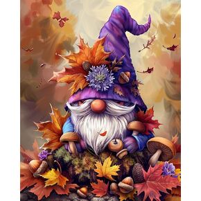 Harvest gnome Paint by Number for Adults Beginner,Falling Leaves and Mushrooms Paint by Numbers,Fall Decor Paint by Numbers Kits Suitable for Thanksgiving Day Decoration without Frame 16x20 Inch